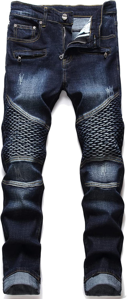 RXXKKK Men's Classic Zipper Biker Regular Fit Flex Jean