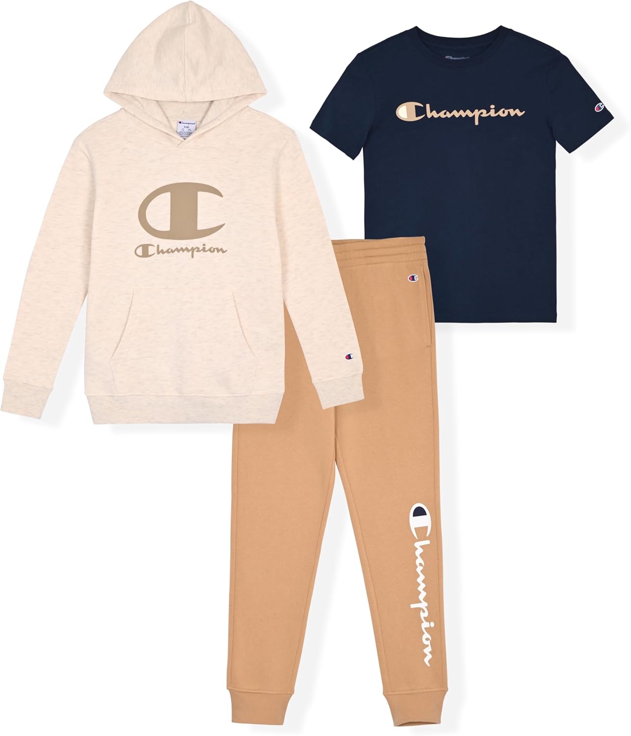 Champion Boys Sweatsuit Set for Kids 3 Piece Boys Hoodie Jogger and Tee Shirt Tracksuit Outfit