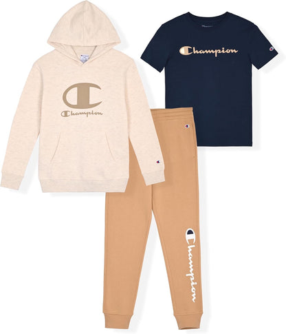 Champion Boys Sweatsuit Set for Kids 3 Piece Boys Hoodie Jogger and Tee Shirt Tracksuit Outfit