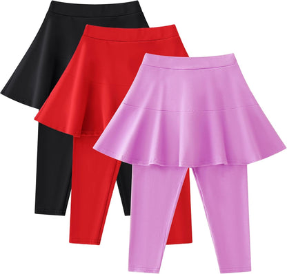 Trendy Girls' Leggings with Skirt - 2 Pack of Cotton Ruffle Skirt Pants for Kids for 3-8 Years