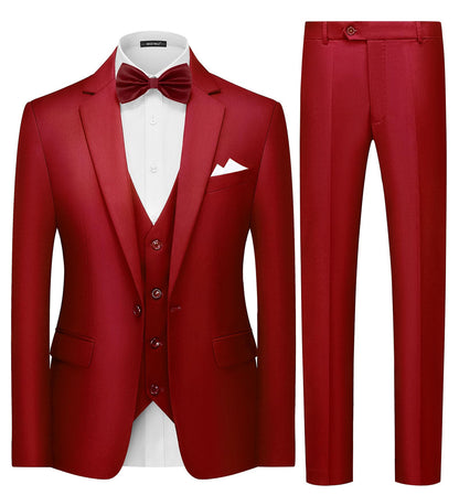 MAGE MALE Mens 3 Piece Suits Slim Fit Tuxedo Suit Set Soild Prom Wedding Suits One Button Blazer Vest Pants Set with Bow Tie