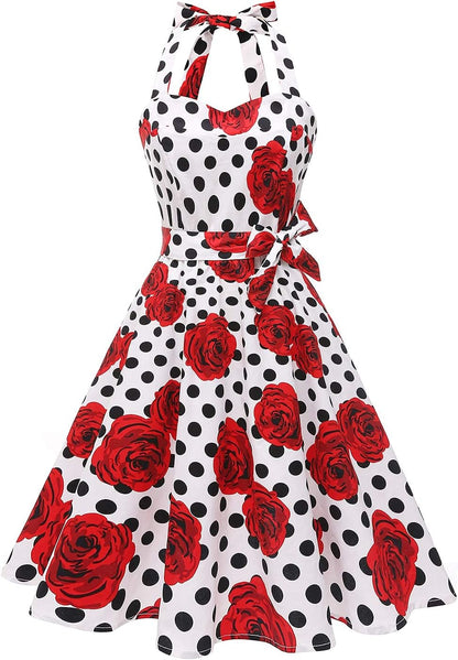 Topdress Women'sVintage Polka Audrey Dress 1950s Halter Retro Cocktail Dress