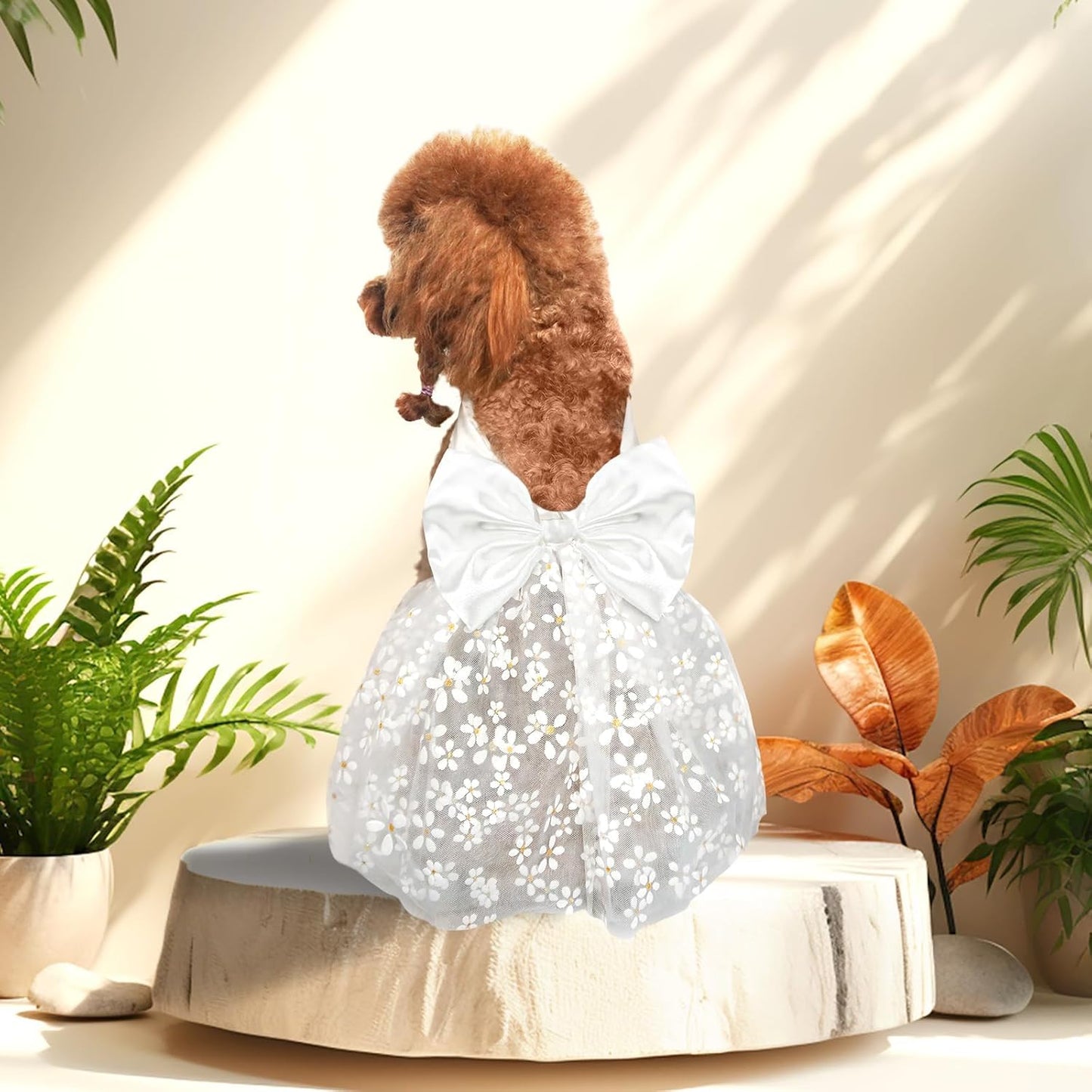 Dog Dresses, Puppy Soft Skirt, Summer Pet Clothes, Girl Dogs Wedding Outfit, Puppy Slik Outfit with Bow Tie, Dog Princess Clothes for Small Medium Breeds, White L