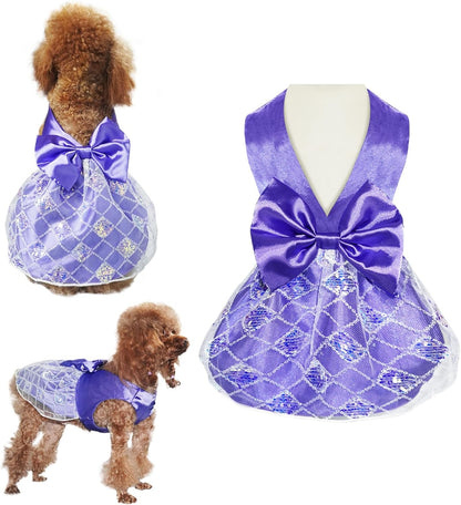 Dog Dresses, Puppy Soft Skirt, Summer Pet Clothes, Girl Dogs Wedding Outfit, Puppy Slik Outfit with Bow Tie, Dog Princess Clothes for Small Medium Breeds, White L