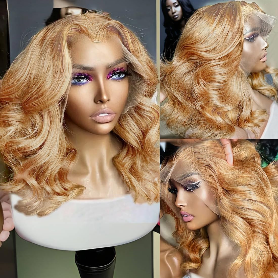 MEGOOD 200% Density Reddish Brown Deep Wave Lace Front Wigs Human Hair 13x4 HD Transparent Curly Human Hair Wig Pre Plucked 13X4 Ginger Wig Human Hair Glueless Colored Wigs With Baby Hair 18inch