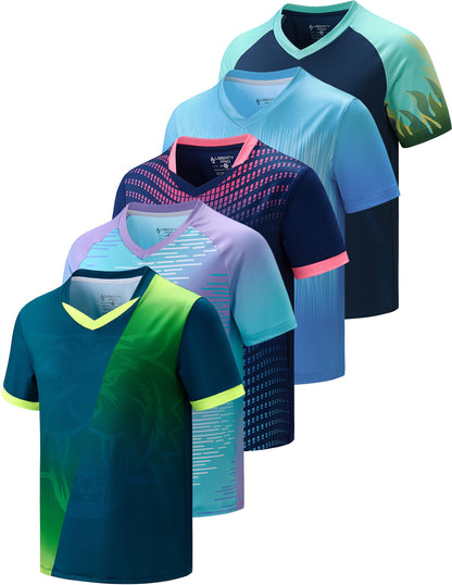 5 Pack Boys Athletic Shirts, Youth Activewear Dry Fit Tshirts for Kids, Short Sleeve Tees, Bulk Athletic Performance Clothing