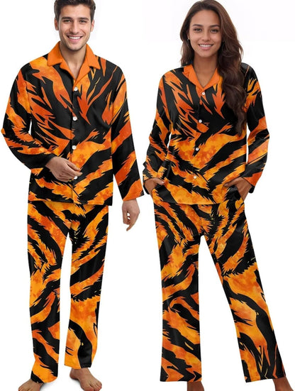 Matching Pajamas for Couple Soft Funny Front Button long Sleeve Pajamas