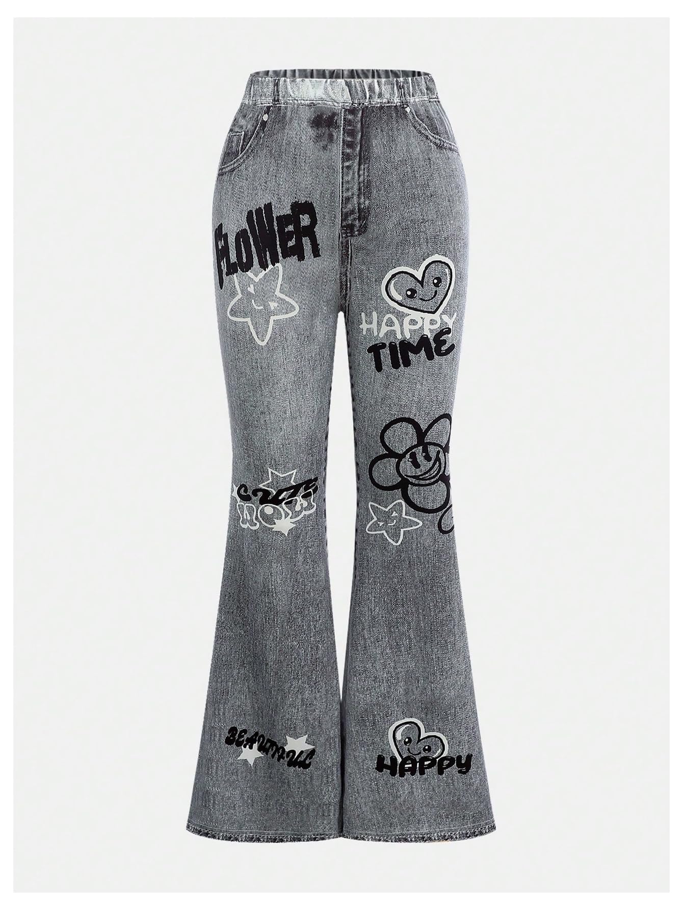 SOLY HUX Girl's 2 Piece Summer Outfits Cute Graphic Print Short Sleeve Tee Tops and Flare Leg Pants Set