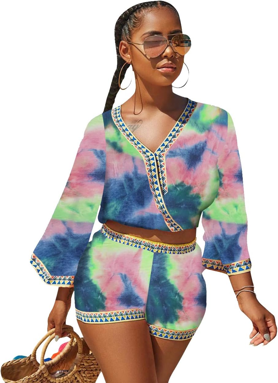 Sexy Two Piece Shorts Set - African Floral Jumpsuits Rompers Vacation Club Outfit