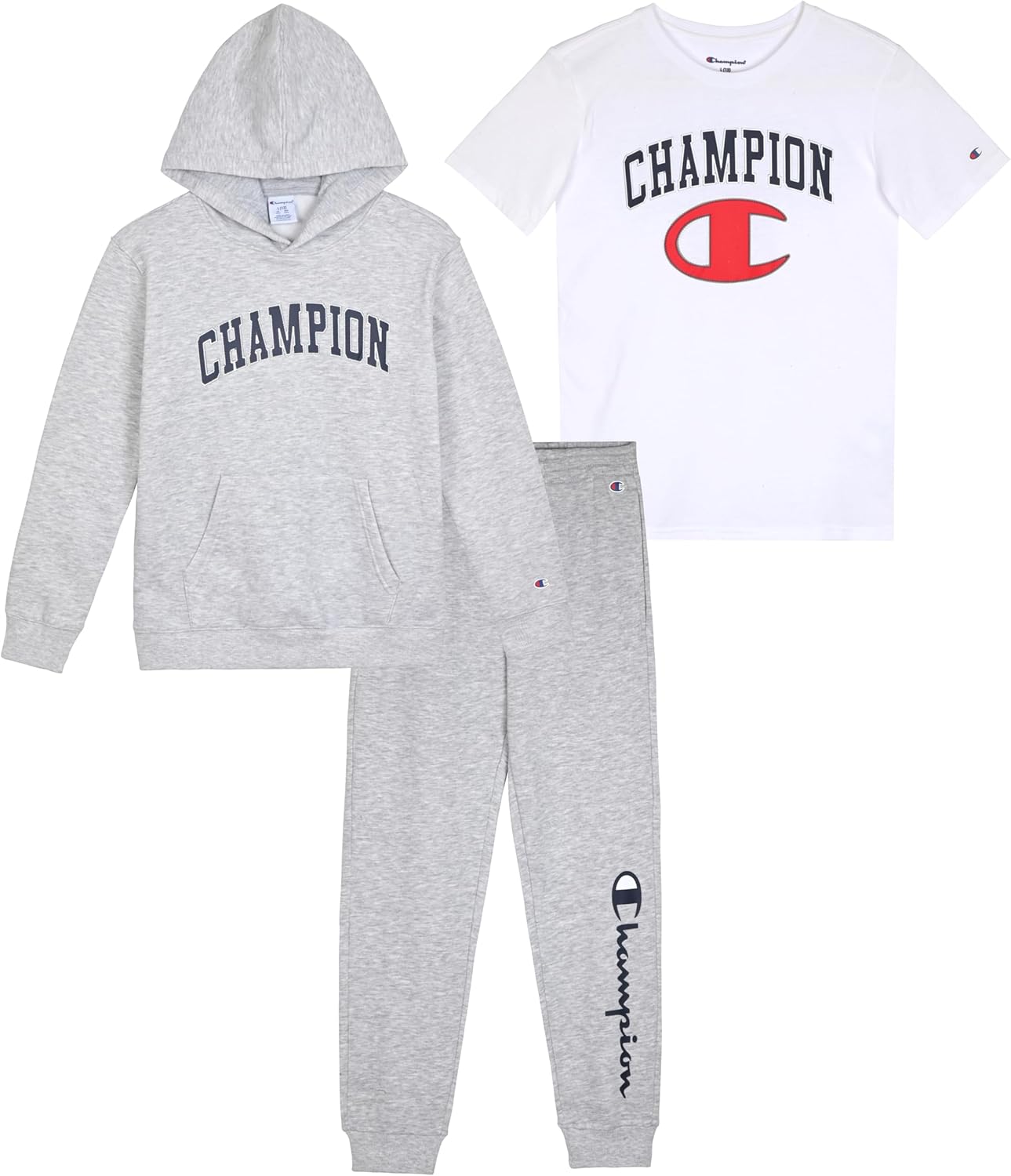 Champion Boys Sweatsuit Set for Kids 3 Piece Boys Hoodie Jogger and Tee Shirt Tracksuit Outfit