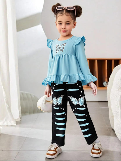 Toddler Kid Girl Clothes Ruffle Sleeve High Low Top Floral Allover Pants Fall Winter Outfit Set