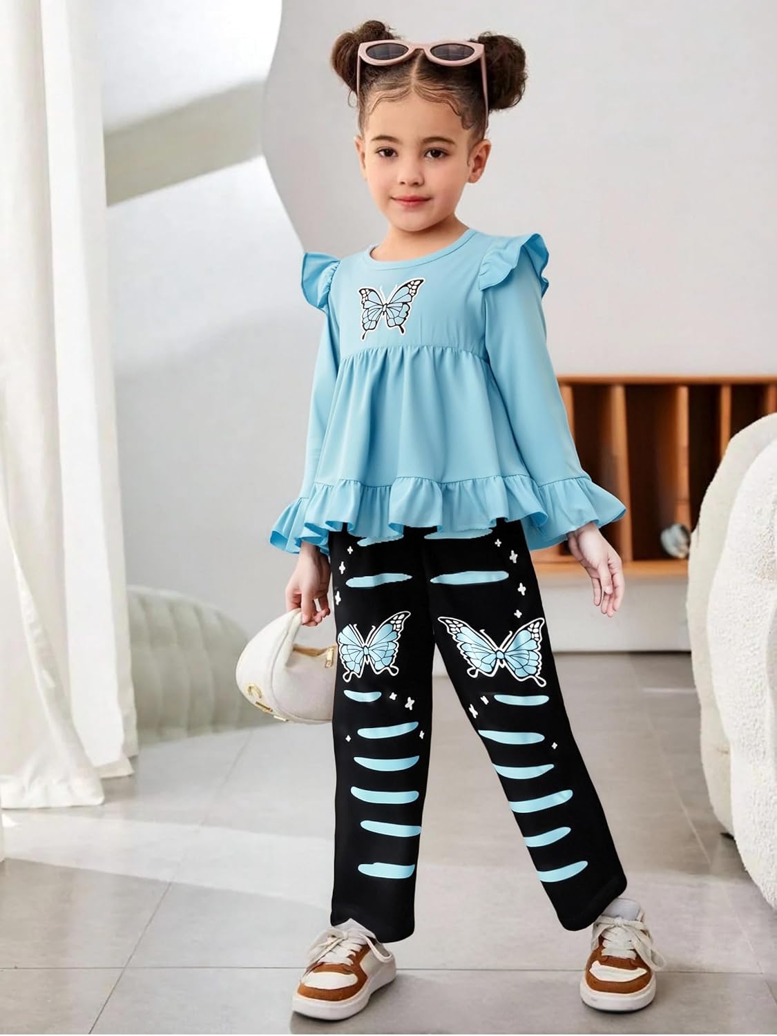 Toddler Kid Girl Clothes Ruffle Sleeve High Low Top Floral Allover Pants Fall Winter Outfit Set
