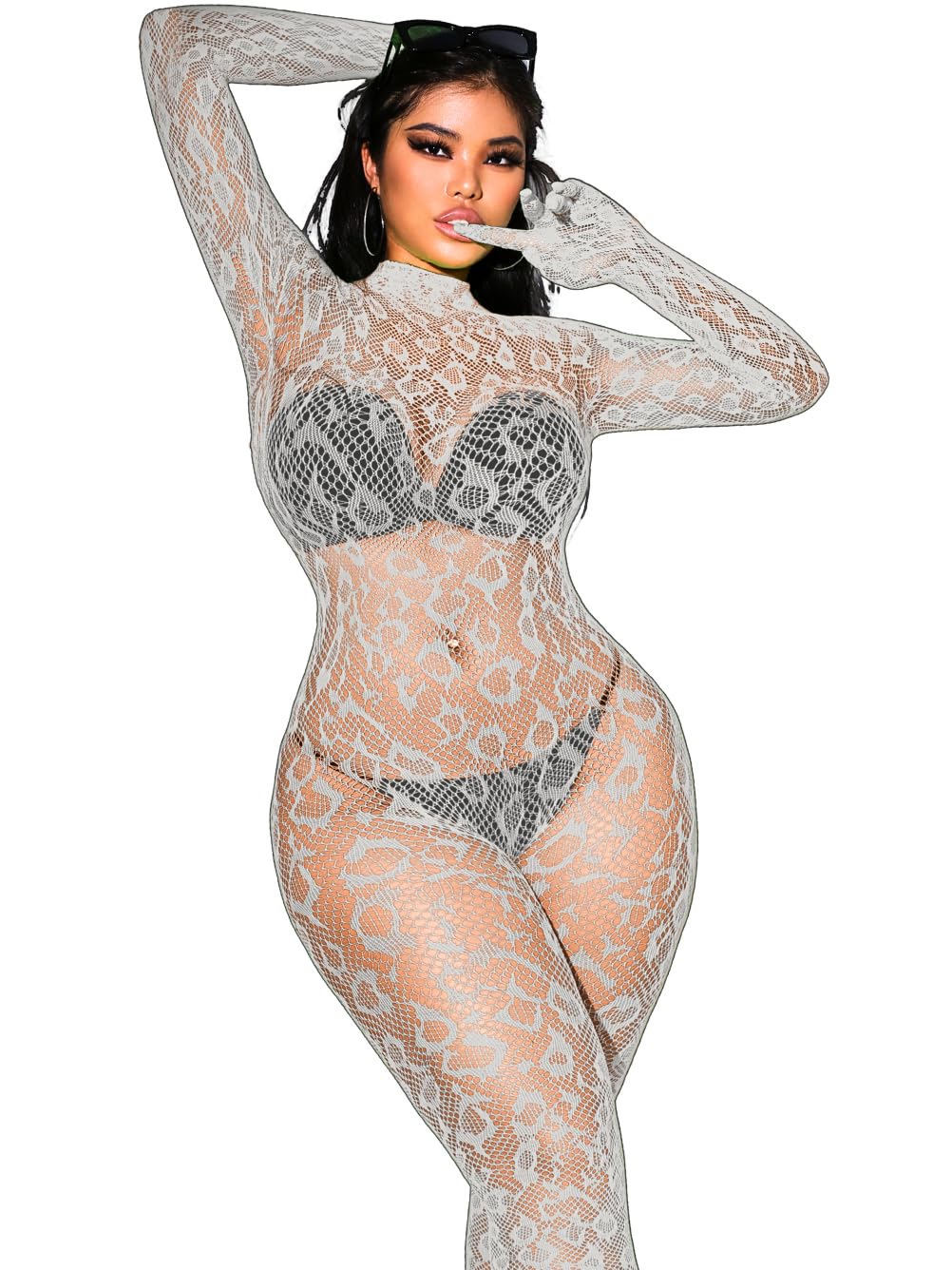 Sexy Lace Leopard Jumpsuit For Women, Fishnet Bodysuit Glow Party Club, Poster One Piece Mesh Full Body Rave Outfits