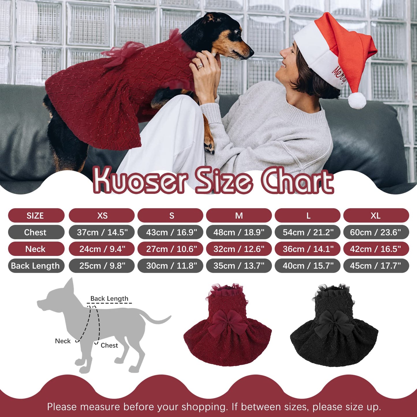 Kuoser Dog Dress, Cute Dog Dresses for Small Dogs Girl Elegant Puppy Tutu with Bow-Knot, Doggie Princess Costume Pet Outfit for Birthday Party Christmas Halloween Wedding, Red XS