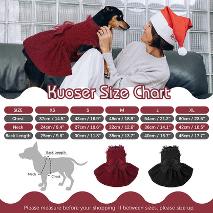 Kuoser Dog Dress, Cute Dog Dresses for Small Dogs Girl Elegant Puppy Tutu with Bow-Knot, Doggie Princess Costume Pet Outfit for Birthday Party Christmas Halloween Wedding, Red XS