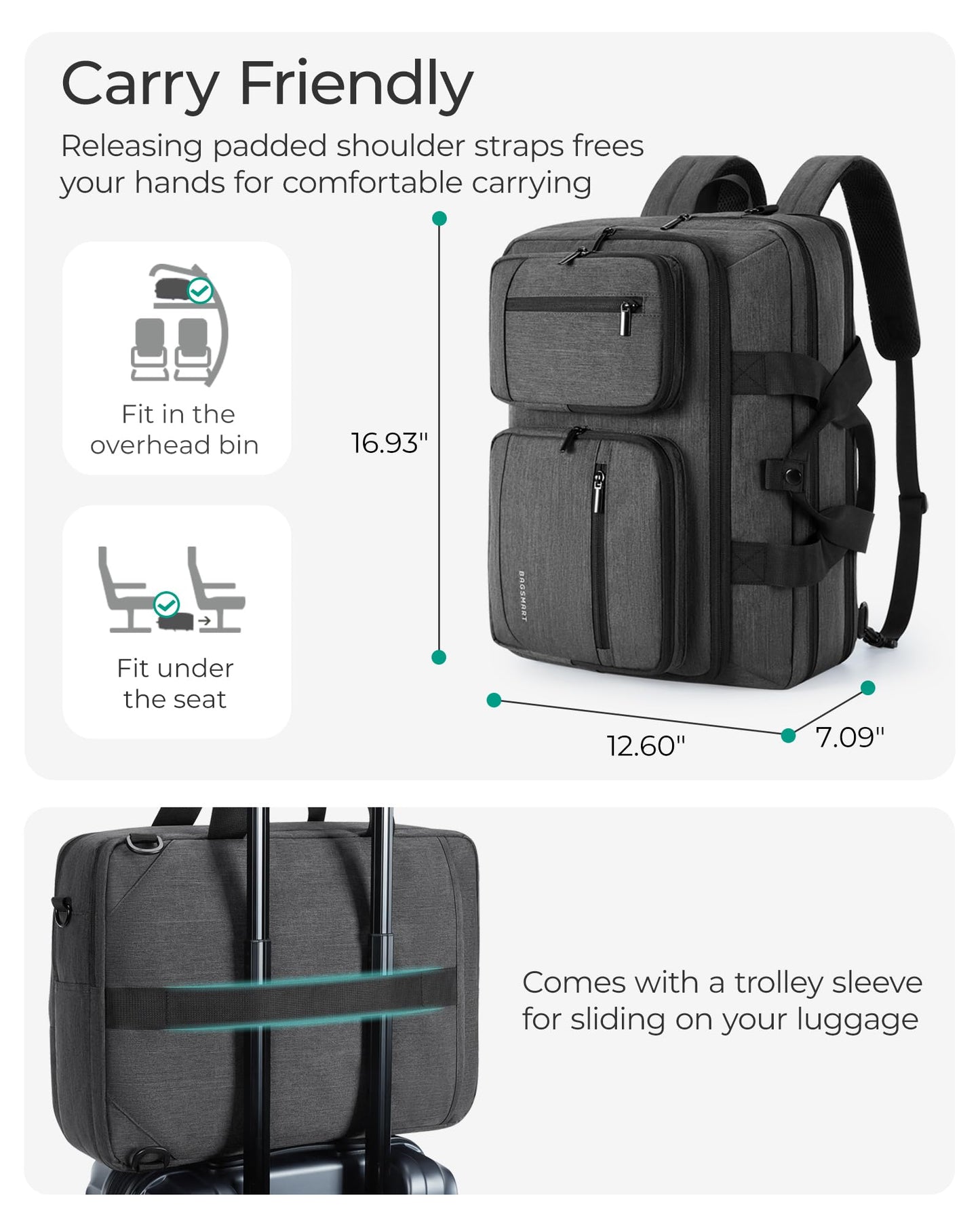 BAGSMART 3 In 1 Laptop Bag for Men, Computer Briefcase 17.3 Inch Laptop Water-Repellent Shoulder Bag, Computer Bag Business Travel Office, Black