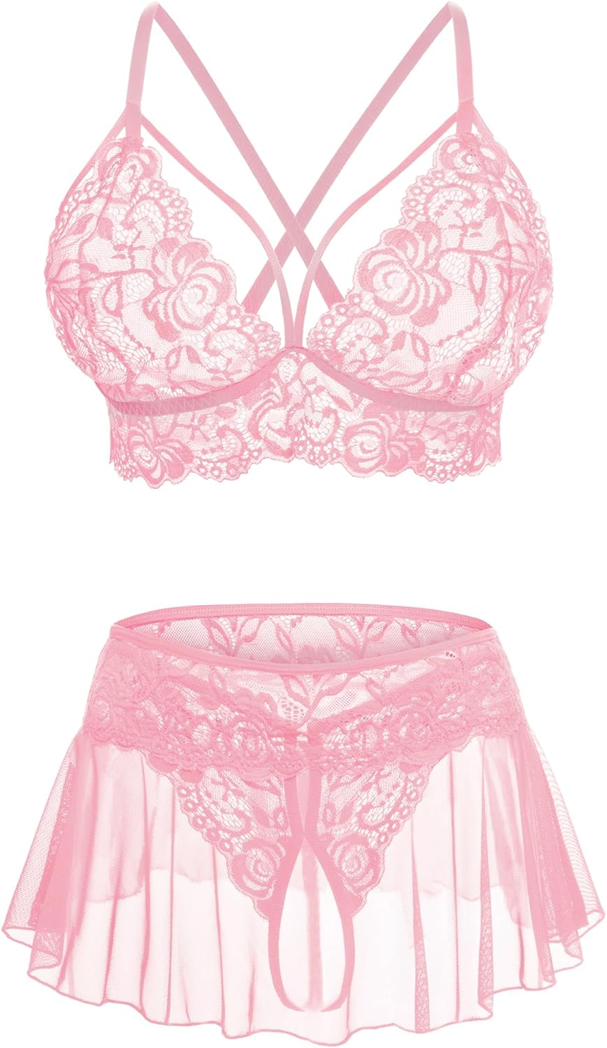 Sexy Lingerie for Women Naughty 3 Piece Lace Bralette, Mini Skirt with G-String Crotchless Lingerie Outfits