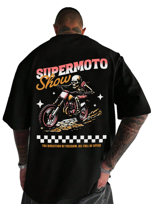 UOUA Mens Graphic Tees Vintage T-Shirts Oversized Letter Print Casual Crewneck Cotton Top Short Sleeve Rapper Streetwear