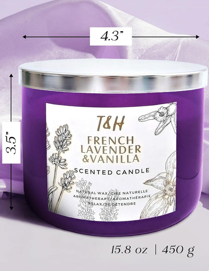 Lavender Vanilla Aromatherapy Candle 3 Wick | Scented Candles for Home | 15.8 oz Large Soy Candle | Relaxing Candles with Long Lasting Fragrance | Decorative Candle Gift for Women