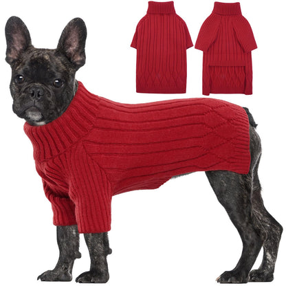 Large Dog Sweater - Turtleneck Thick Warm Doggie Christmas Sweater for Girl Boy Dogs (Red L)