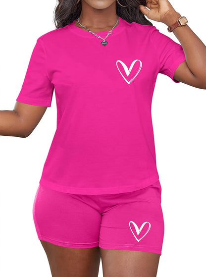 Hilinker Womens 2 Piece Outfits Short Sleeve Top and Shorts Set Summer Workout Casual Tracksuit