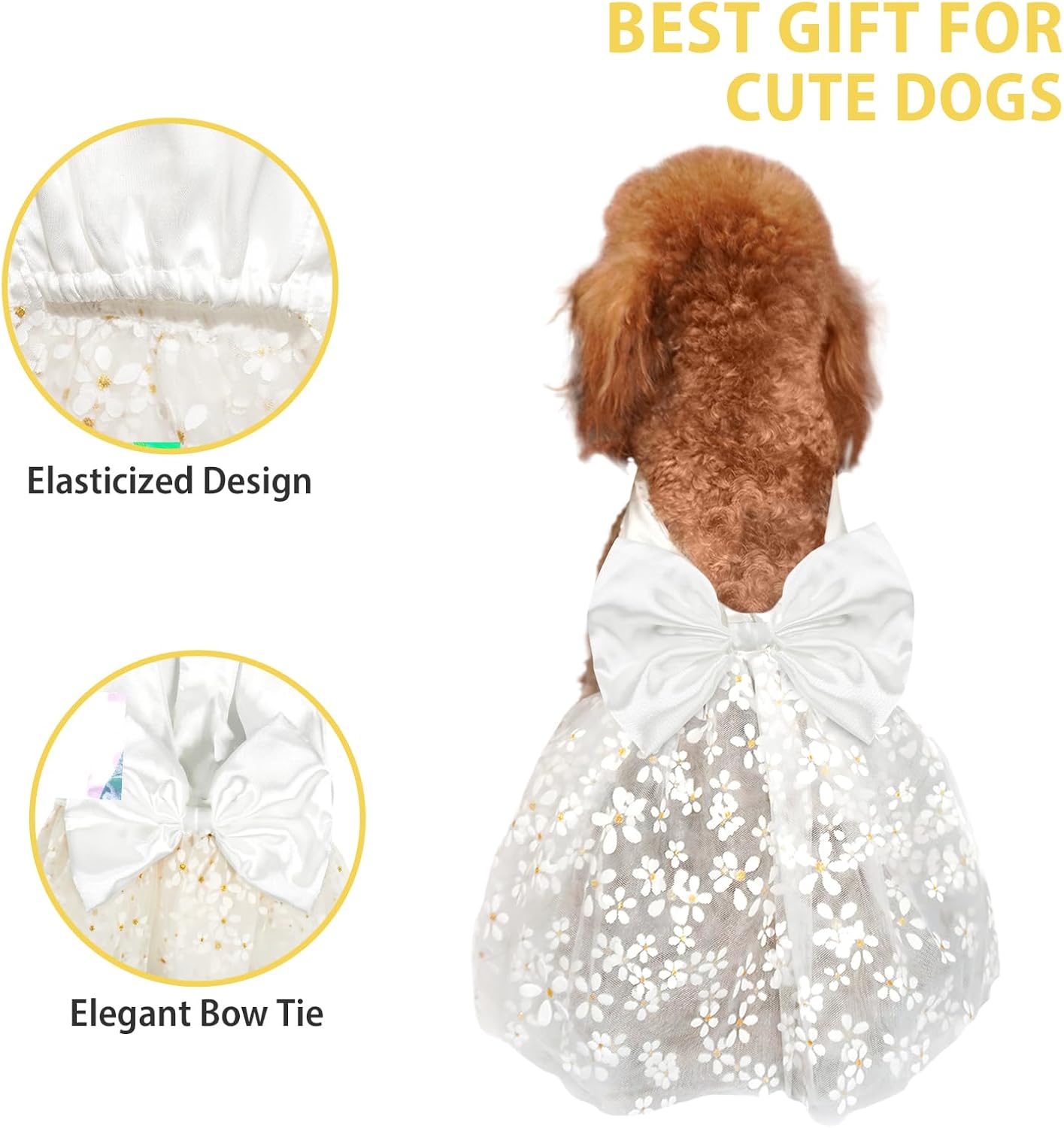 Dog Dresses, Puppy Soft Skirt, Summer Pet Clothes, Girl Dogs Wedding Outfit, Puppy Slik Outfit with Bow Tie, Dog Princess Clothes for Small Medium Breeds, White L