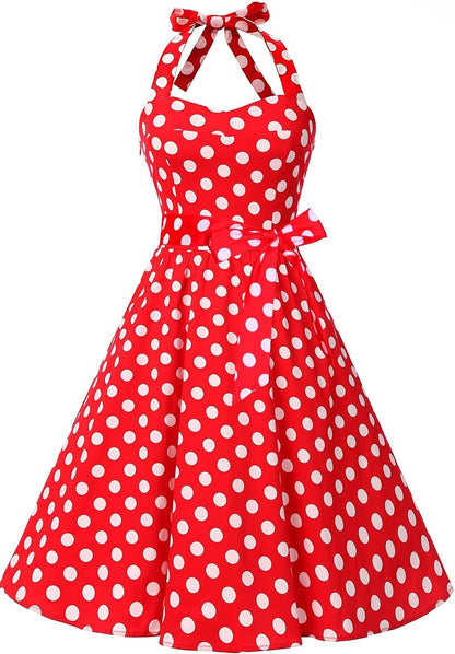 Topdress Women'sVintage Polka Audrey Dress 1950s Halter Retro Cocktail Dress