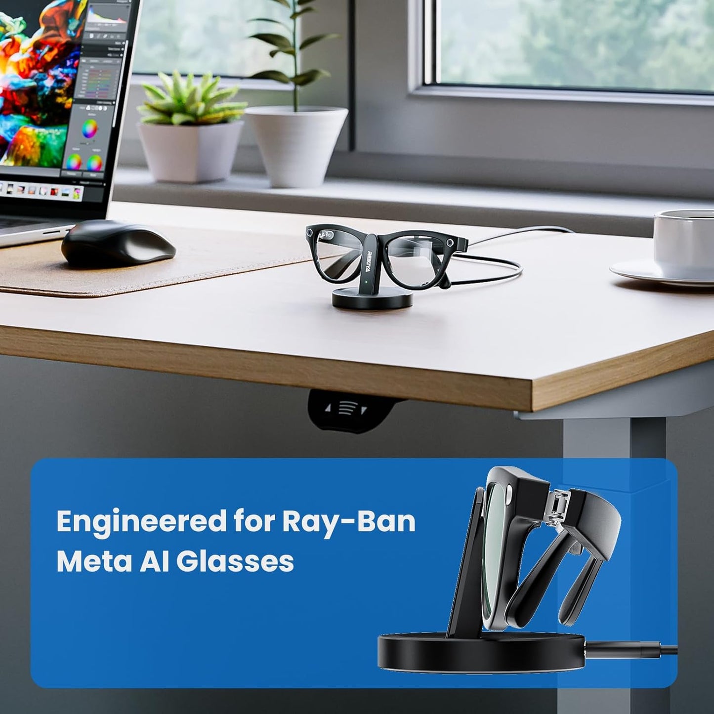 Charging Stand for Ray-Ban Meta Smart Glasses, Portable Charging Dock for Wayfarer, Headliner, Skyler with 3.3 ft USB-C Cable, Charger for Meta Glasses RayBan, RayBan Meta Accessories