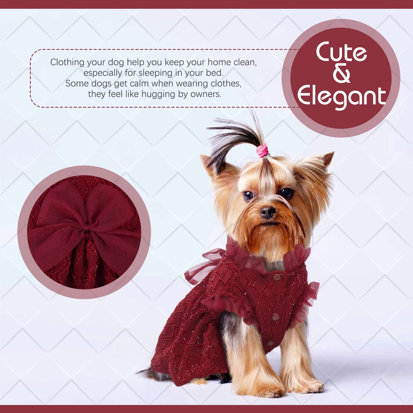 Kuoser Dog Dress, Cute Dog Dresses for Small Dogs Girl Elegant Puppy Tutu with Bow-Knot, Doggie Princess Costume Pet Outfit for Birthday Party Christmas Halloween Wedding, Red XS