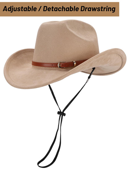 Ibeauti Cowboy Hat with Fringed Bandana Set for Women Wide Brim Western Cowgirl Hat Paisley Head Wrap Scarf