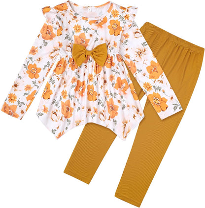 Toddler Kid Girl Clothes Ruffle Sleeve High Low Top Floral Allover Pants Fall Winter Outfit Set