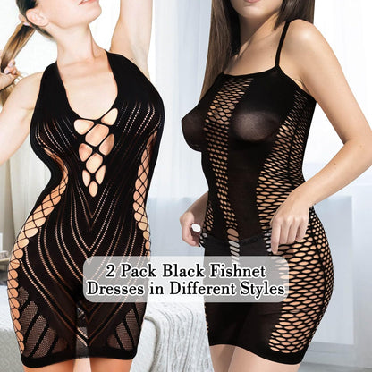 selizo Fishnet Lingerie Dress for Women, Black Fish Net Bodysuit Sexy Chemise Teddy Naughty Women's Mesh Lace Body Stockings