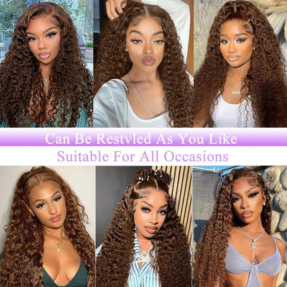 20Inch Deep Wave Lace Front Wigs Human Hair-13x4 HD Transparent Deep Wave Frontal Wigs Human Hair Glueless Curly Wigs for Women 200% Density Curly Lace Front Human Hair Pre Plucked with Baby Hair