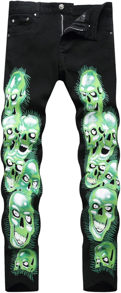 Baylvn Men's Casual Printed Slim Fit Jeans Skinny Denim Pants