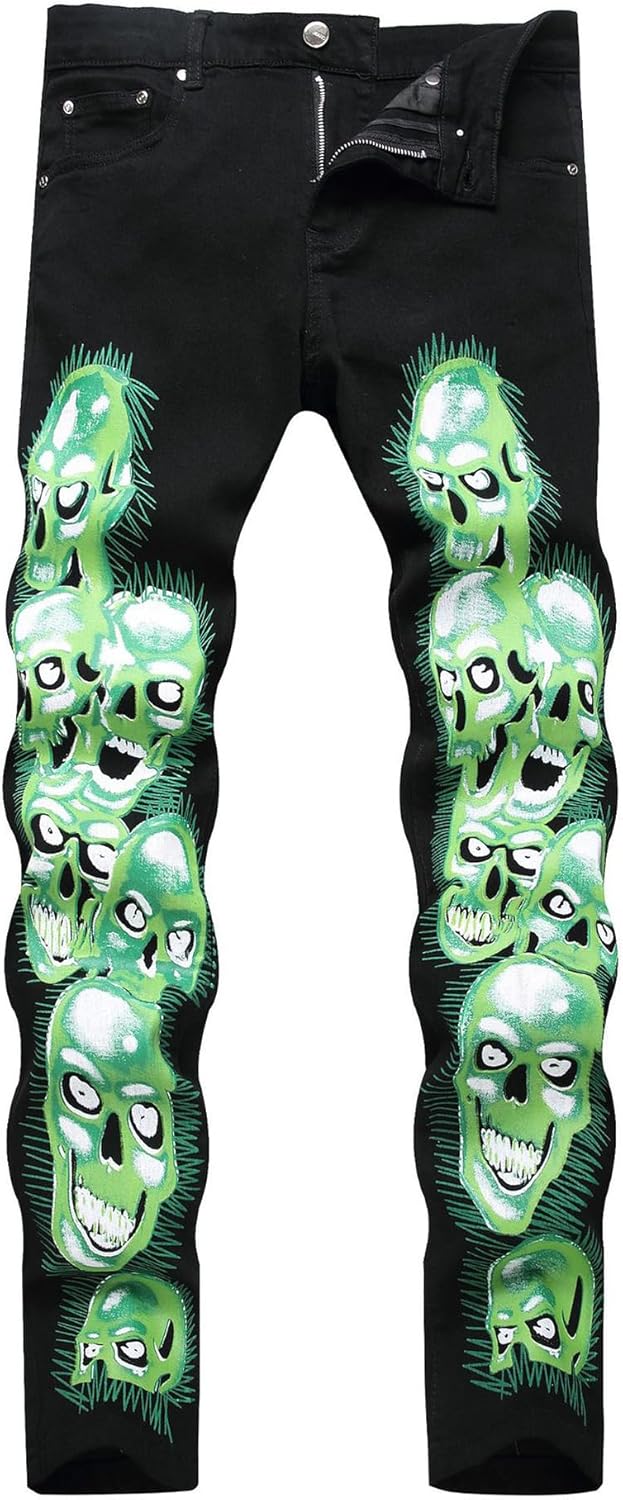 Baylvn Men's Casual Printed Slim Fit Jeans Skinny Denim Pants