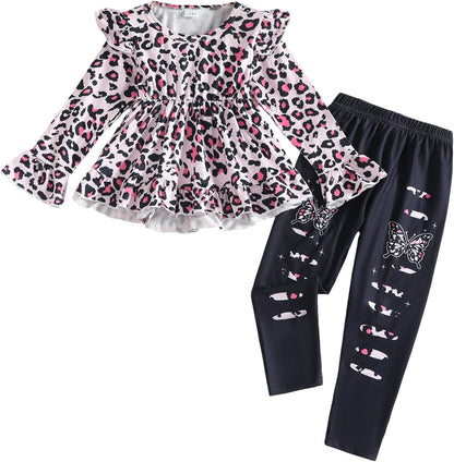 Toddler Kid Girl Clothes Ruffle Sleeve High Low Top Floral Allover Pants Fall Winter Outfit Set