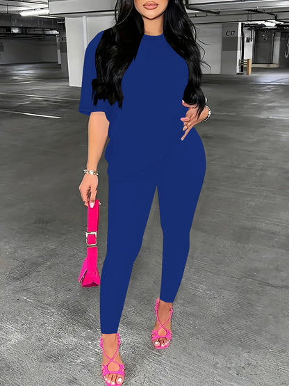 Nimsruc Women 2 Piece Outfits Summer Lounge Set Matching Jogger Sets Short Sleeve Tracksuit Loungewear Sweatsuits