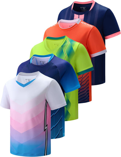 5 Pack Boys Athletic Shirts, Youth Activewear Dry Fit Tshirts for Kids, Short Sleeve Tees, Bulk Athletic Performance Clothing