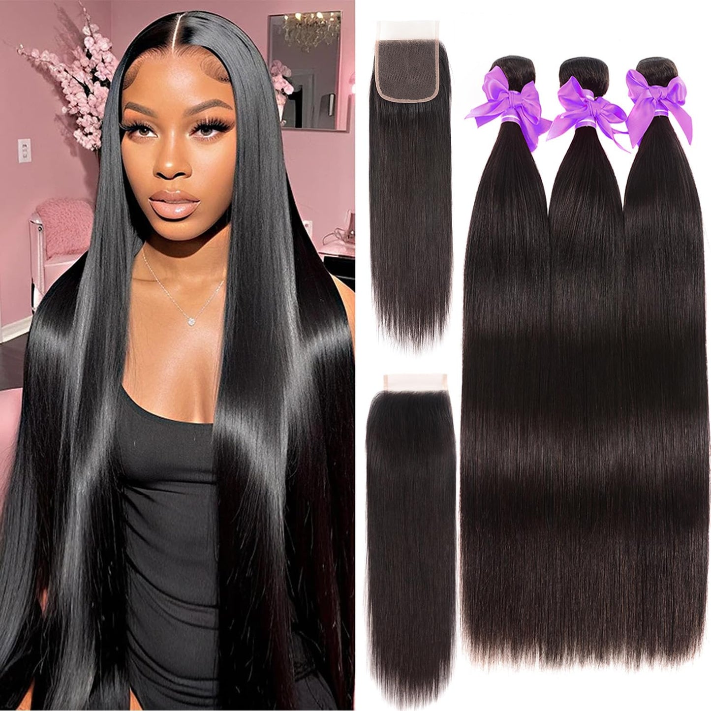 Straight Bundles Human Hair 10A Human Hair 3 Bundles Straight Hair 22 24 26 Inch Brazilian Virgin Deals Human Hair Extensions Natural Color