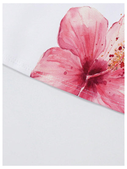 WDIRARA Women's Floral Print Strapless Crop Tube Tops Slim Fit Summer Causal Bandeau Top