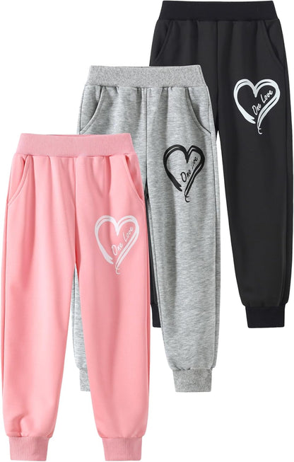 Girls Sweatpants - 3 Pack Teen Girls' Athletic High Waisted Joggers Pants with Pockets Multicoloured 4-14Y