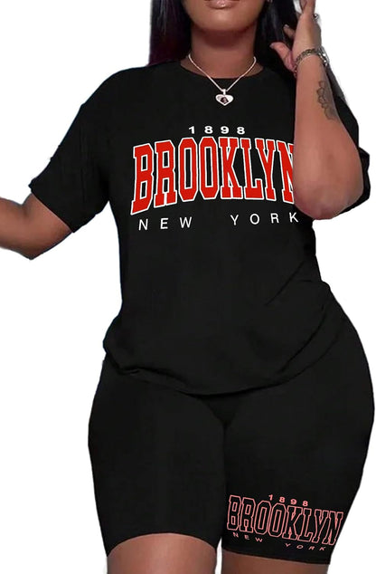 Hilinker Womens 2 Piece Outfits Short Sleeve Top and Shorts Set Summer Workout Casual Tracksuit