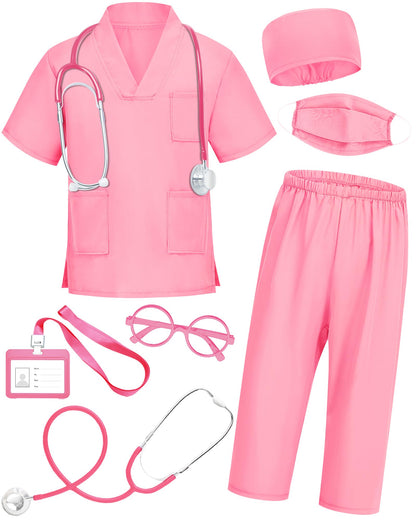 ICECUTE Doctor Costume for Kids Scrubs with Accessories,7Pcs Toddler Halloween Costume for Boy Girls,3-11 Years