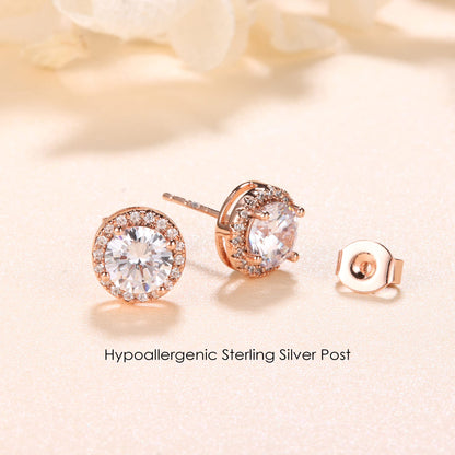 MILACOLATO Cubic Zirconia Stud Earrings for Women Men | 18K Gold Plated Hypoallergenic Sterling Silver Post Earrings | Big Brilliant Simulated Diamond CZ Halo Stud Earrings for Sensitive Ears