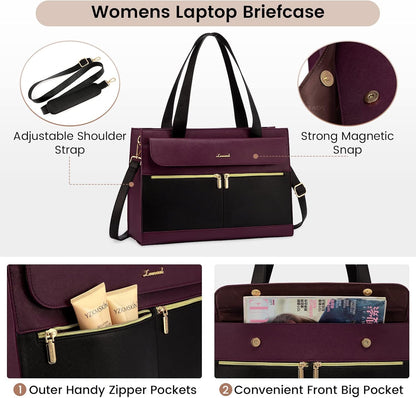 LOVEVOOK Laptop Bag for Women 15.6 Inch Tote Work Professional Leather Computer Briefcase Waterproof Handbag Shoulder Large Capacity Business Teacher Office Crossbody Purse