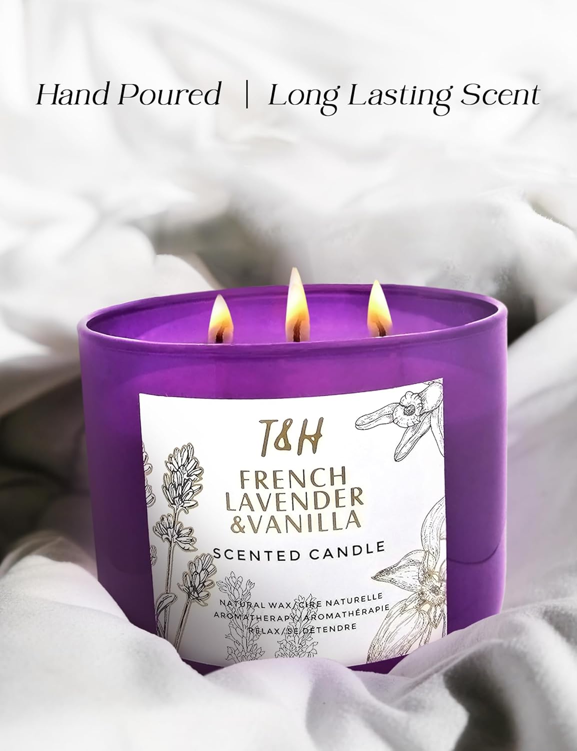 Lavender Vanilla Aromatherapy Candle 3 Wick | Scented Candles for Home | 15.8 oz Large Soy Candle | Relaxing Candles with Long Lasting Fragrance | Decorative Candle Gift for Women