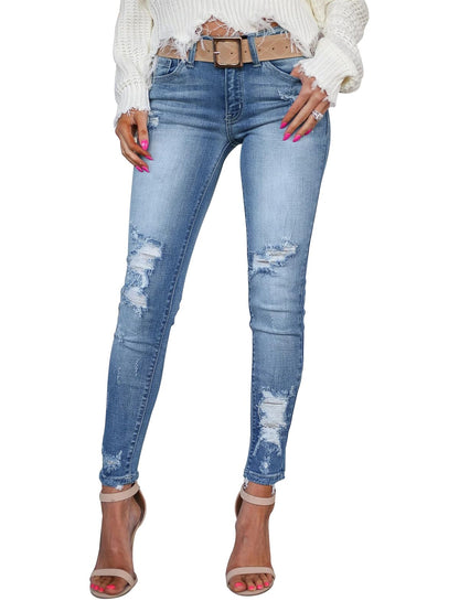 KUNMI Women's Skinny Ripped Trendy Jeans Distressed Stretchy Denim Pants