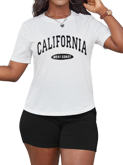 Hilinker Womens 2 Piece Outfits Short Sleeve Top and Shorts Set Summer Workout Casual Tracksuit