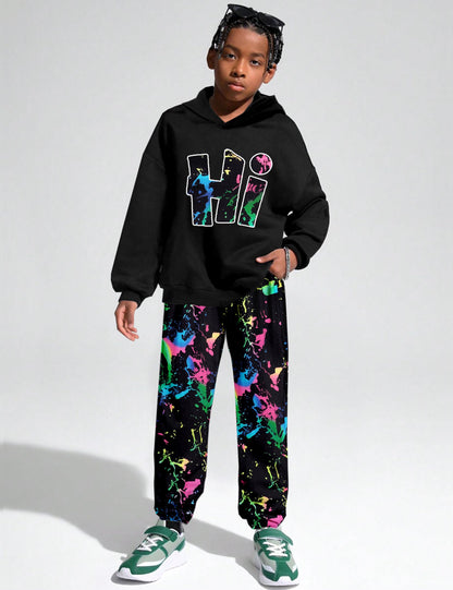 Boys Clothes Camo Boys Outfits Letter Printing Pullover Hoodie and Pants 2Pcs Winter Kids Clothes Boys for 7-14 Years