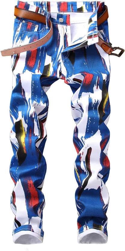 Baylvn Men's Casual Printed Slim Fit Jeans Skinny Denim Pants